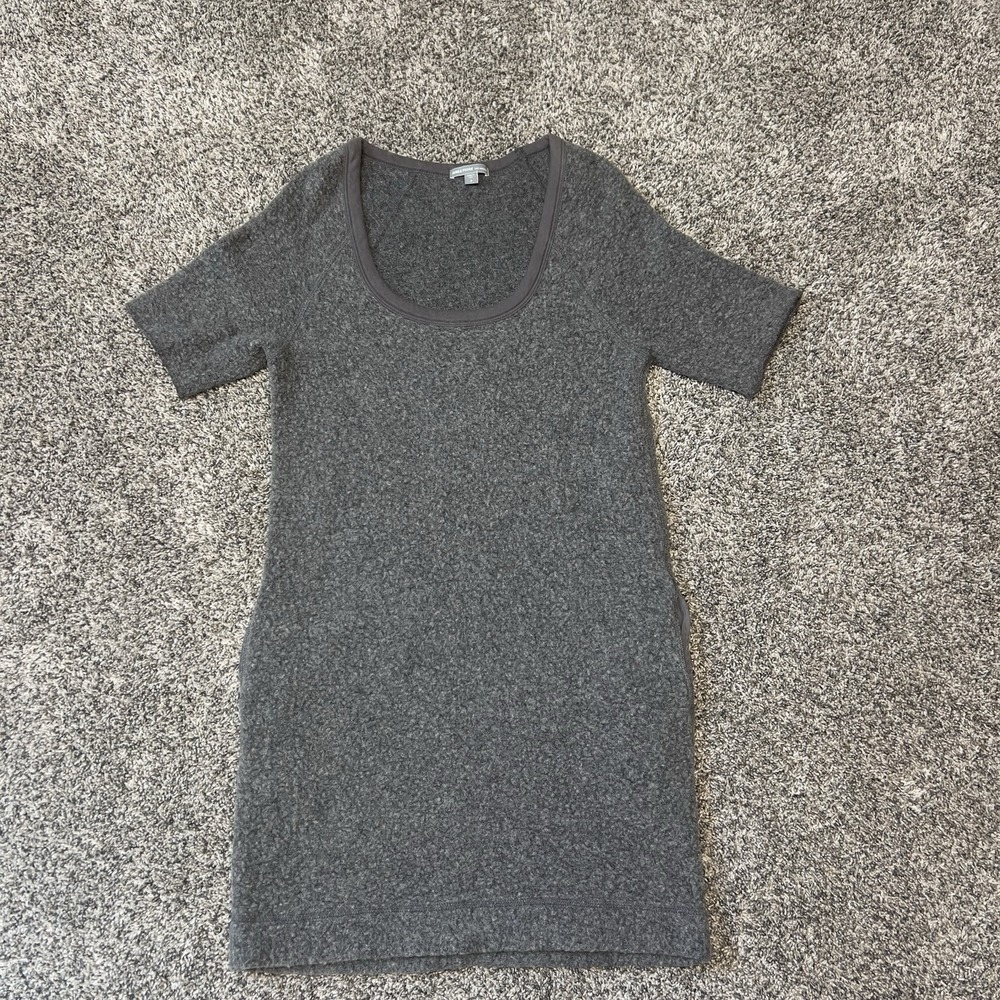 James Perse Wool Dress Womens 2 Gray Short Sleeve Pockets Minimalist Casual Luxe